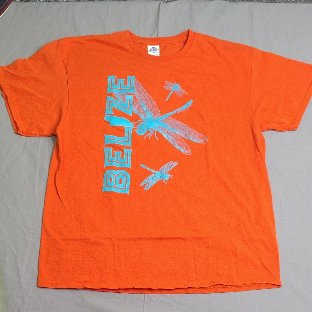 T-Shirt Factory Belize Size XL Orange Delta Pro Weight Dragonfly Y2K